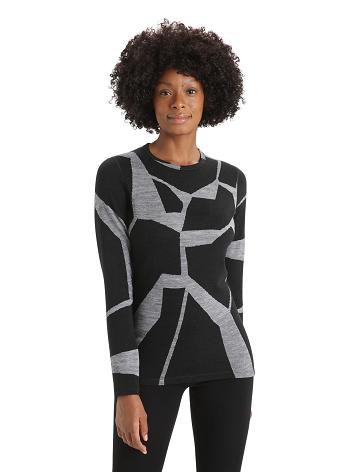 Base Layers Icebreaker Merino 250 Vertex Long Sleeve Crewe Thermal Top Fractured Landscapes Femme Noir | FR 1874NWYB